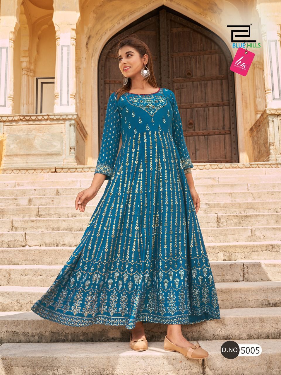 Blue Hills Leela 5 Fancy Festive Wear Rayon Printed Long Anarkali Kurti Collection